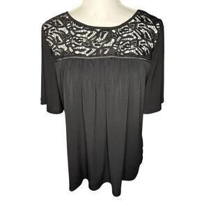 Adrianna Papell Women’s Lace Short Sleeved Flowy Top Size Large